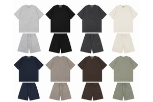 Men Eco-Friendly Knitted Short Set 100% Cotton Tracksuit Custom Logo Silk Screen Printed Summer Casual Sport Short Sleeve Two