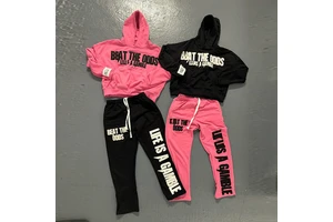 Custom Vintage Clothing Long Sleeves Streetwear 2 Pieces Sets Distressed Patch Embroidery Tracksuits Sweatpants and Hoodie Set