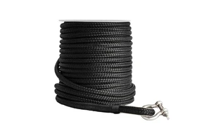 High Strength Marine Rope Anchor Line Black Nylon Double Braided Rope with Thimble for Boat Marine Use