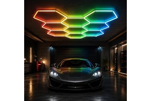 Dimmable Honeycomb Led Garage Lights for Car Detailing and Workshop Featuring Hexagonal Design with Splicing Connector System