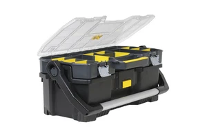 Portable Plastic Tool Box with Detachable Organizer Black Yellow 12 Compartment Storage Case for Tools and Equipment