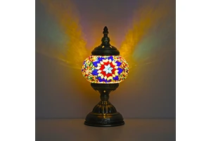 Handmade Luxury Simple Multicolor Glass Mosaic E14 LED Table Lamp Iron Body Traditional Turkish Christmas Decoration
