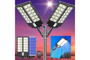 Solar Street Lights Outdoor Parking Lot Lights 8000W Dusk to Dawn Commercial LED Solar Powered Street Lights with Motion Sensor
