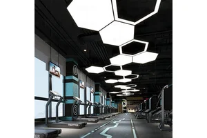 Modern Hexagon Chandeliers Lighting Dimmable Led Hanging Lamp Acrylic Hexagonal Linear Pendant Lights for Gym Office Supermarket