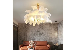 Nordic Ostrich Feather Lamp Led Pendant Lights Living Room Home Decor Bedroom Indoor Lighting Chandelier Hanging Light Fixture