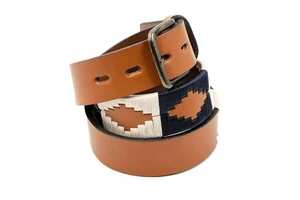 Custom Men's Polo Belt Full Grain Leather with Hand Embroidery Stainless Steel and Alloy Buckle for Tactical Applications