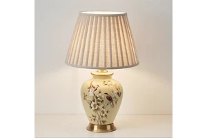 Luxury Modern APCITL Porcelain Bedside Table Lamp with Crystal Copper Fabric Shade LED Light