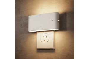 Modern Minimalist White Horizontal Plug - in Night Light, Dusk-to-Dawn Sensor & Stepless Dimming, Bedside Nightlight for Bedroom