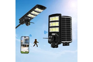 Solar Street Lights 450W Integrated WiFi Security Camera Voice Chat PIR Motion Sensor IP65 for Courtyard LED Street Lighting