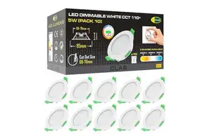 Recessed IP44 Indoor LED Dimmable CCT White 5W Plastic Cutout Downlight 68-78mm with 110 Coverage