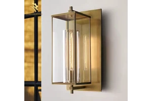 Antique Brass Rectangular LED Glass Wall Lamps Porch Hotel Villa Corridor E26 Metal Light Bedside Kitchen Lighting for Home