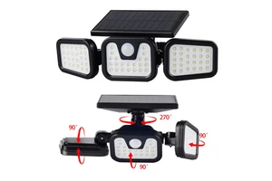Solar Outdoor Motion Sensor Light 3 Heads 74led Ip54 Waterproof 270° Wide Angle 3 Modes Flood Wall Lamp for Garage Garden