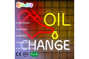 Neonawall Auto Service & Tire Shop Managers "Oil Change" LED Neon Sign Easy to Install for Repair Shop & Service Station Decor