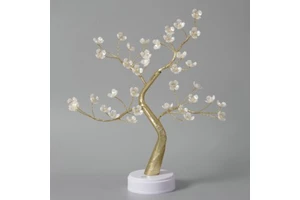 Warm Light Gold Branch Z-Bend Tree Lamp Clover Flowers LED White Base Festive Atmosphere Decorative Lighting Indoor