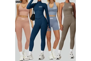 6pcs Yoga Sets Seamless Shorts Sports Bra Workout Vest Zipper Jacket Women Clothes High Waist Leggings Gym Fitness Wear Suit