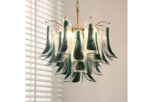 French Vintage Iron Glass Chandelier Retro Petal Gold LED Warm White Hanging Bedroom Living Room Home Decor Lamp