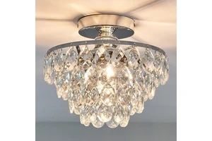 Modern Chandelier LED Crystal Gold & Chrome Ceiling Light Round Decorative Lamp E27 Bulb Living Room Bedroom Dining