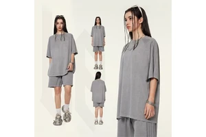 250Gsm Eco-Friendly Breathable Unisex Short Sleeve Tracksuit Couples Summer T Shirt Shorts Set 2 Pockets Oversize Two Piece