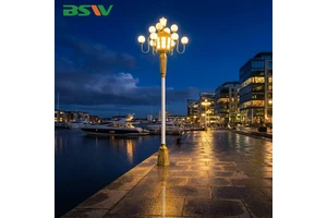 BSW High Grade Combined Lamp Series Lotus Style Street Light with Anti-corrosion Steel Pole for City Landscape Decoration