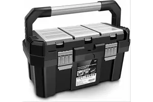 17 Inch Tool Box with Removable Tray Stainless Steel Dual Lock Rugged Design for Garage Workshop Use