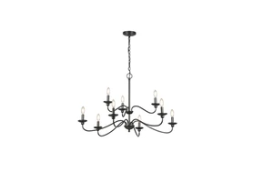 9-Light Black Traditional Tiered Large Hanging Pendant Light with E12 Bulb Base Dimmable & Adjustable Height