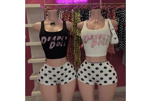 C1369 Ins Hot Selling Women's Retro Vest Polka Dot Shorts Casual 2 Piece Summer Set
