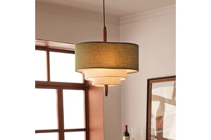 Nature-Inspired Olive Green 3-Tier Fabric Pendant Light Wavy Organic Chandelier with Wood Spindle Retro Hanging Lamp for Office