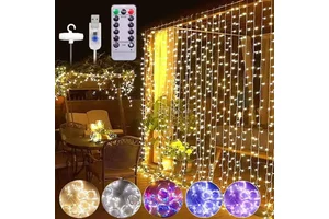 3x3m 300 8 Modes Decorative Garland Luces Cortinas De Navidad Window Waterproof Fairy LED Curtain Light String Holiday Light