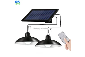 IP65 Waterproof Outdoor Indoor Double Head Solar Powered Pendant Garage Shed Hanging Light Solar Garden Yard Lamp