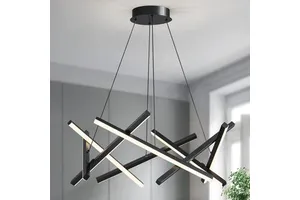 Elegant Nordic Modern Simple Creative Linear LED Chandelier Minimalist Iron Eye-care Pendant Light for Living Room Bedroom