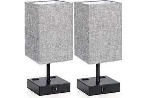 Smart Modern LED Table Lamp with Touch Sensor Fabric Shade Port Square Metal Base Glass Body for Bedroom Office Table Light