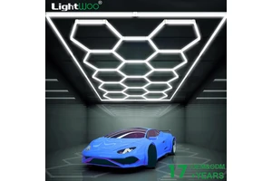 Customizable Hexagon LED Car Detailing Lights IP55 Rated AC/DC Powered for Parking Garage Garden Car Wash DIY Linkable Dimmable