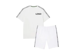 Custom Men's Pink 2-Piece Sports Set 100% Cotton Crew Neck Quick-Dry Short Sleeve T-Shirt Drawstring Shorts Lightweight
