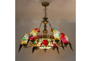 American Creativity Parrot Chandelier LED in Luxury Living Room Restaurant Bedroom Hotel Villa Cafe Art Color Glass Pendant Lamp