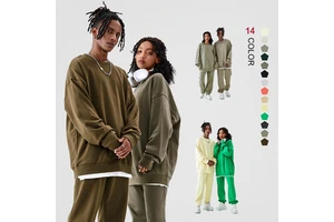 High Quality Unisex French Terry 100% Cotton Crewneck Custom Logo Puff Printing Oversize Sweatshirts Set