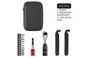 Multifunctional Outdoor Emergency Bike Tool Kit Mountain & Road Bike Maintenance Includes Ratchet Socket Wrench Tire Pry Bar