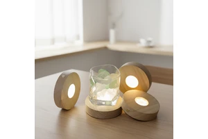 Customized Wooden Art Luminous Glare Free LED Crystal Display Aromatherapy Glass Cup Decorative Figurines Light Base Table Lamp
