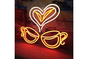 Coffee Cup Neon LED Sign Acrylic Wall Light Warm White Dimmable IP65 Mounted for Bar Decor