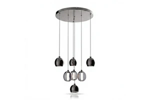 Modern Oval Glass Pendant Light Black LED Chandelier Adjustable Height E27 Bulb Base 3500K Warm White For Living Room