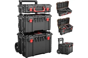 Airaj Heavy Duty Aluminum Rolling Tool Box Waterproof Wheels Modular Stackable Design Telescopic Pull Rod Handle Removable Box