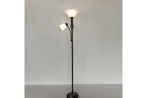 Floor Lamp Simple Design With Beige Line Shade Vertical High Arc Lamp for Living Room Bedroom Office With E27 Base Bulb
