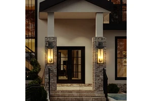 US Stock Free Shipping 2 Pack 22" Waterproof Lanterns with Sensor for Front Porch Garage Balcony Black Outdoor Sconce Lights