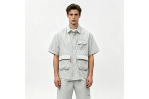 Factory Price Japanese Style Outdoor Functional Summer Casual Multi-Pocket Short Sleeve Set Quick-Dry Waterproof 100% Polyester