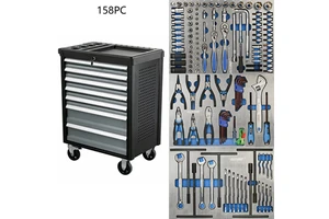 158PCS Tool Set + 7-Drawer Rolling Tool Chest, Compact Tool Cart with Wheels for Home Garage Workshop, 3-Year Warranty