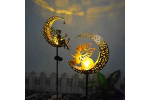 Outdoor Solar Garden Landscape Lights | Hollow Iron Moon Sun Decorative Stake Lamp Waterproof for Yard Pathway Patio