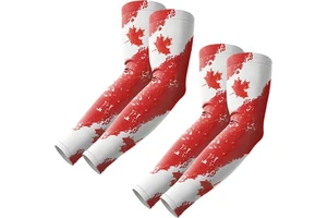 Printed Full Length Arm Sleeves Red White Maple Leaf Pattern UPF50+ Polyester Men's Compression Sport Sleeve