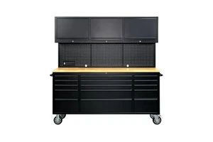 72-inch Rolling Tool Chest 15 Drawers Wheels 3 Upper Cabinets 15kg Load Capacity Matte Black