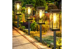 High Brightness Solar Pathway Lights, 1200mAh 18650 Battery (Not 600mAh AA), Last 10-12 Hours, IP65 ABS Garden Lawn Lamp
