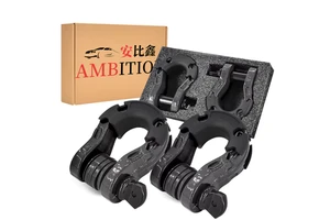 AMBITION Shackles 68000 Lbs Capacity Tow Shackle & 7/8" Pin & Washers For Off-Road Recovery Black 2-Pack