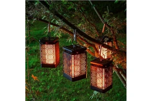 Outdoor Landscape Solar Lighting Lantern Flickering Flame 12led Hanging Solar Lights Auto On/Off Solar Outdoor Patio Lighting